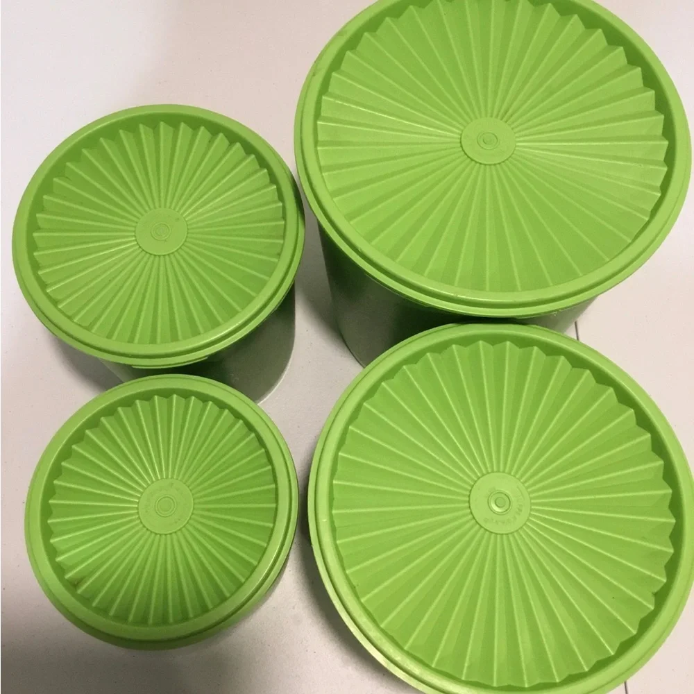 Vintage Tupperware Servalier Canisters Set of 4 with Lids Apple Green,